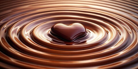 A chocolate bar submerged in water, with a heart-shaped ripple effect on its surface, creating a mesmerizing pattern of concentric circles and waves , waves, concentric circles