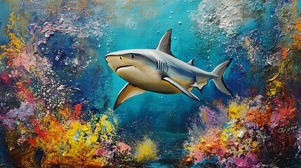 Naklejka premium Reef shark is swimming in the sea