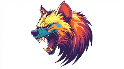 Obraz premium Vibrant wolf head illustration with fierce expression and dynamic colors