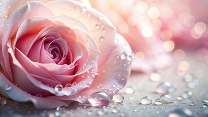 Delicate rose petals gently releasing droplets of water on a soft floral background, drop, water drops,  drop, water drops, petals
