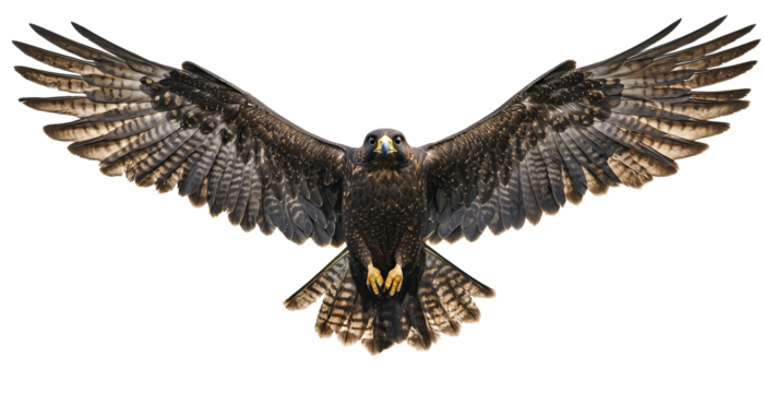 A breathtaking image of a falcon with wings outstretched,