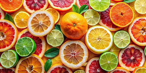 Fototapeta premium Drone Shot Citrus Fruits Collection - Sliced & Halved