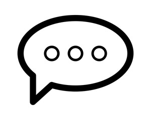 Bold black speech bubble icon with three ellipsis points, perfect for website design, app interfaces, presentations, and communication concepts.  Clean, modern style for a professional look.