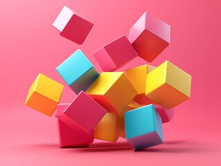 Obraz premium Abstract blue cubes, geometric design, 3d render, Generative AI