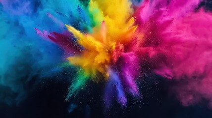 A vibrant explosion of colorful powder creates a dynamic and artistic display, evoking feelings of joy and celebration.