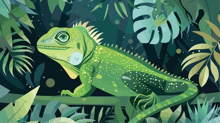 Vibrant Green Lizard Creature Flat Vector Illustration