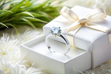 Elegant Diamond Ring in White Gift Box - Landscape Photography