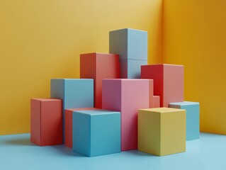 Fototapeta premium Abstract colorful cubes, geometric design, 3d render, Generative AI