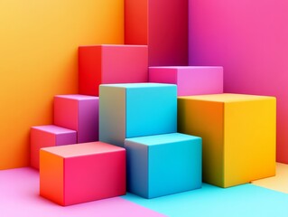 Obraz premium Abstract colorful cubes, geometric design, 3d render, Generative AI