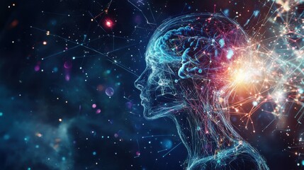 An abstract depiction of the human endocrine system with glowing hormonal pathways and interconnected glands set against a dark, cosmic background, Futuristic style
