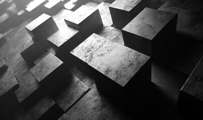 Abstract minimalist cubes, dynamic design, 3d render, Generative AI