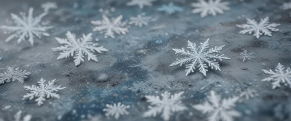 Muted gray and blue background with subtle snowflakes and frosty details , calming, peaceful