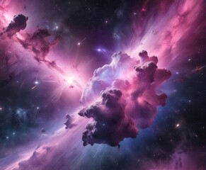 Naklejka premium Nebula with pastel pink and purple hues in the cosmos, glowing, pastel