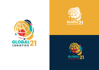 Colorful globe with circle logo design concept 