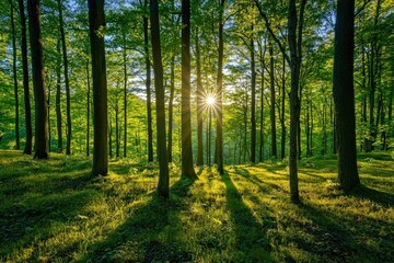 Obraz premium Observing the sun peeking through the trees in a forest is a serene experience