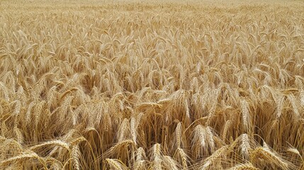 Field of wheat in sunny day, close up of ripening wheat ears, crops field, rural landscape