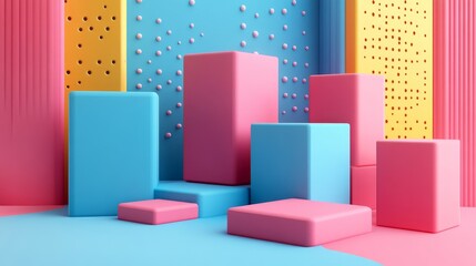 Obraz premium Abstract colorful cubes, geometric design, 3d render, Generative AI