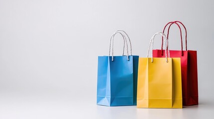 Colorful shopping bags on white background, retail sale