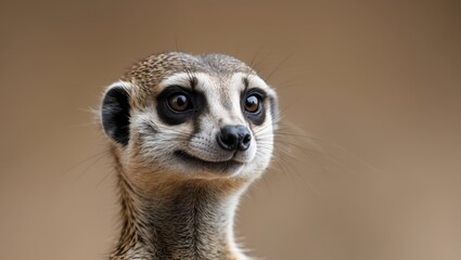 Close up of face of cute Meerkat on blurry background