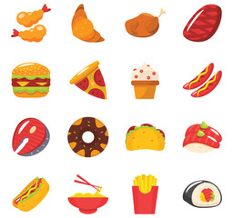 Colorful Japanese Fast Food With Flat Style Icons