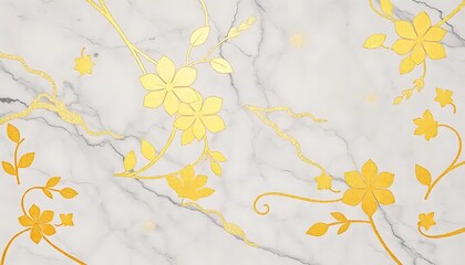 Golden Floral Pattern on Marble Background
