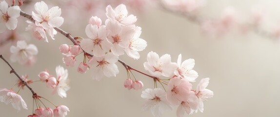 Fototapeta premium Delicate Pink and White Cherry Blossoms on Soft Background.
