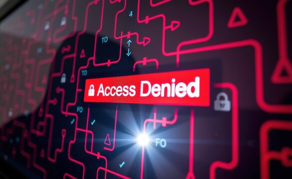 A shadow hacker in front of a computer screen displaying "Access Denied" in red text, representing cybersecurity threats and hacking.