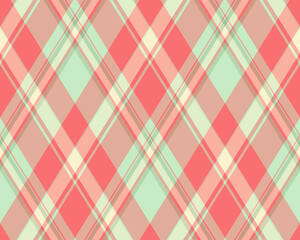 Vibrant coral, mint, and cream plaid pattern.  Perfect for textile design, website backgrounds, or crafting projects.  Seamless repeat for endless applications.  A cheerful and stylish design.
