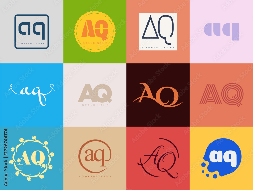 Fototapete aq logo company template. letter a and q logotype. set different classic serif lettering and modern 