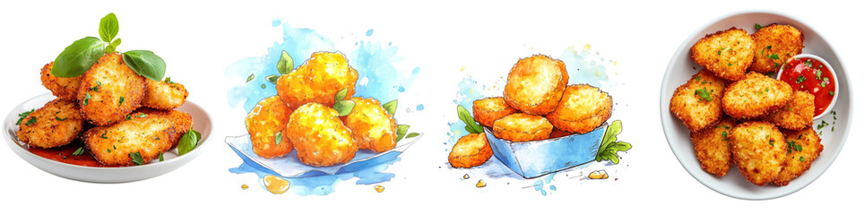 Chicken nuggets isolated on a white background. Collection Png.