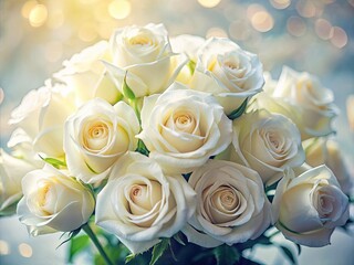 Obraz premium Elegant White Roses Bouquet Tilt-Shift Photography AI Art