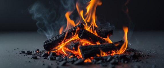Fiery Embers Glowing in the Darkness A Close Up View of Burning Charcoal