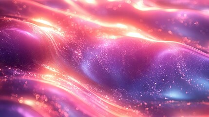 An abstract trendy rainbow holographic background in 80s style. This blurred texture in violet, pink, and mint colors features scratches and irregularities, capturing the vibrancy of bright neon color