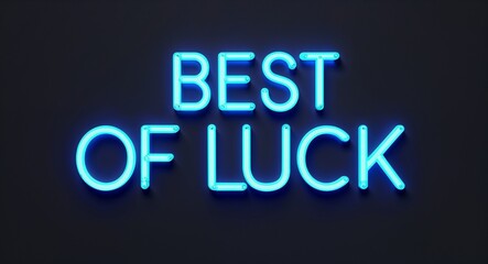 best of luck word lettering with neon blue glow on plain black dark background