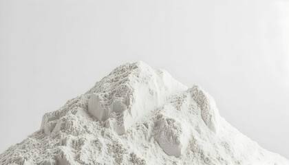 A heap of white flour neatly piled on a white background