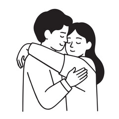 Romantic Couple Embracing Line Art Illustration