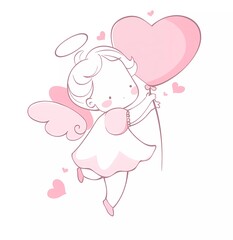 Fototapeta premium Hand-Drawn Pink Cupid Angel: Romantic Valentine's Day Illustration Material
