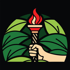 Powerful Hand Holding a Burning Torch Symbol