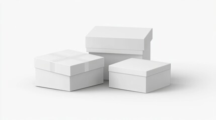 Obraz premium 3D White Gift Boxes: 3D white gift boxes isolated on transparent background,