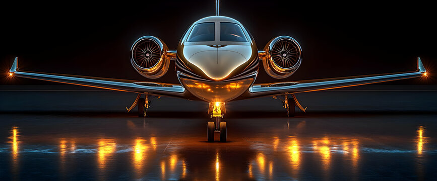 Luxury Private Jet on Tarmac at Night