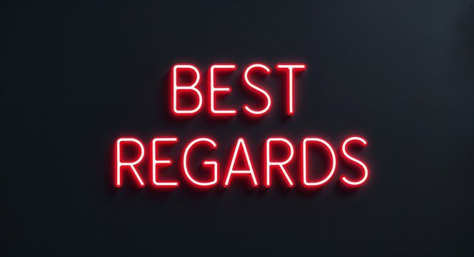 best regards word lettering with neon red glow on plain black dark background