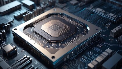 Computer chip is shown in a close up