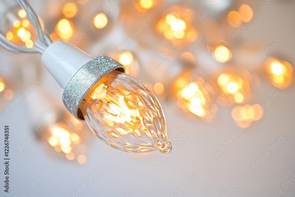Poster a close-up shot of a light bulb hanging from a string, highlighting its texture and details
