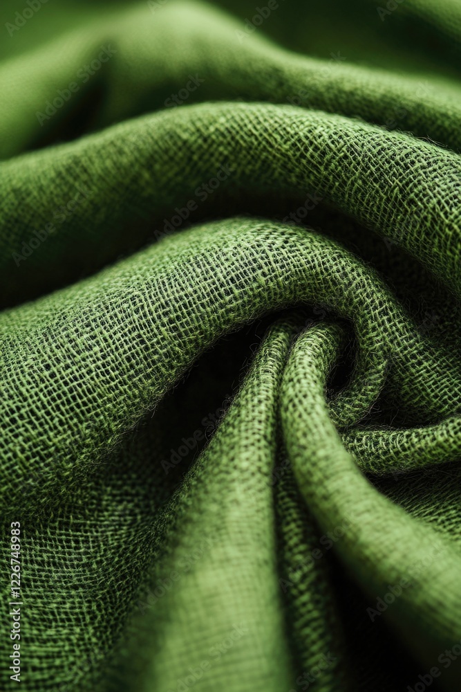 Poster Close-up view of a green fabric with intricate weave and texture