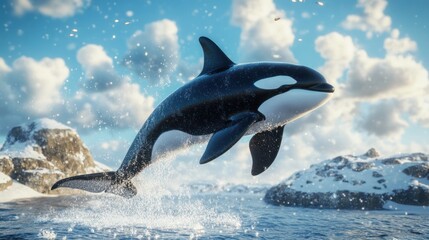 Obraz premium Majestic Orca Leaping in Arctic Waters