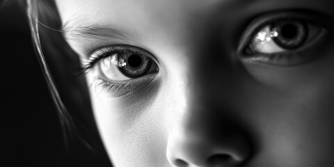 A close-up shot of a child's eyes, with details on eyelids and pupils
