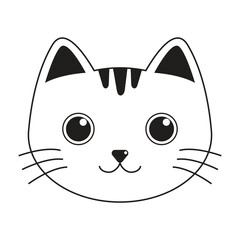 Adorable black-and-white cat face illustration in a simple, minimalist style. Perfect for logos, stickers, icons, prints, and digital designs. High-quality vector art with a kawaii touch.