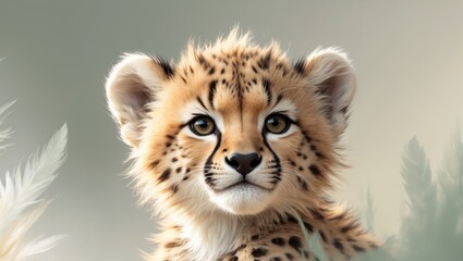 Obraz premium Smiling Cheetah Cub Digital Art Soft Furry Style.