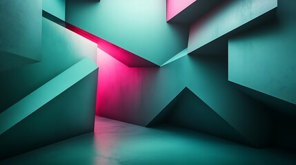 3D dark green teal and pink geometric pattern background