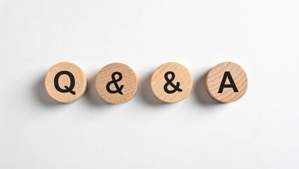 Four wooden tokens displaying the letters Q, A, and the symbol "&", representing a question-and-answer format.